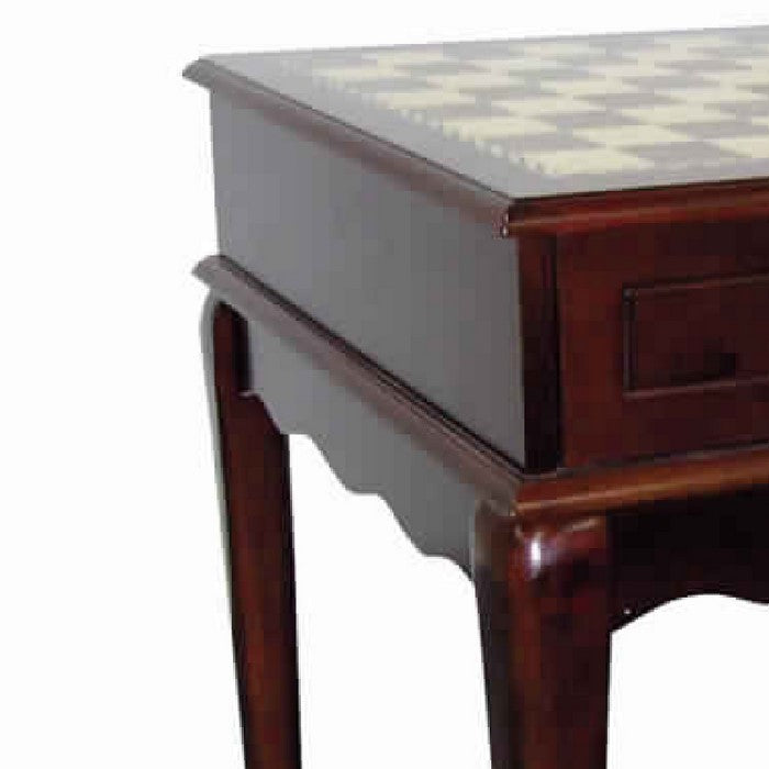 Square Wooden Chess Print Top Table with Cabriole Legs, Cherry Brown