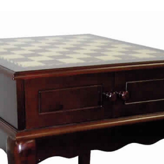Square Wooden Chess Print Top Table with Cabriole Legs, Cherry Brown