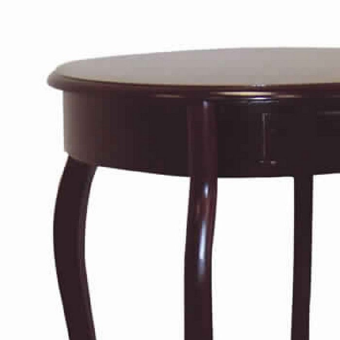 Wooden Round Shaped End Table with Flared legs and 1 Drawer, Cherry Brown