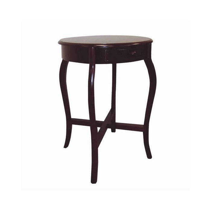 Wooden Round Shaped End Table with Flared legs and 1 Drawer, Cherry Brown