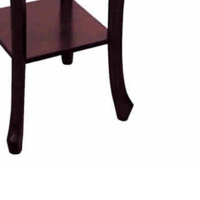 Square Wooden Plant Stand with 1 Drawer and Cabriole Legs, Cherry Brown