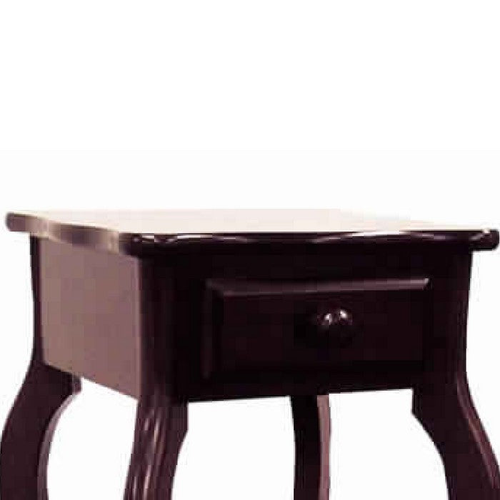 Square Wooden Plant Stand with 1 Drawer and Cabriole Legs, Cherry Brown