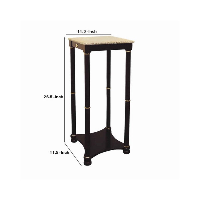 Square End Table with Marble Top and Lower Shelf, Cherry Brown
