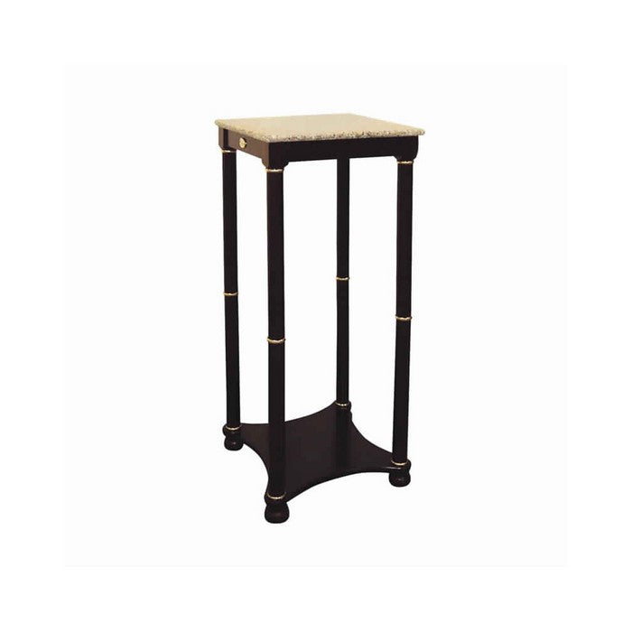 Square End Table with Marble Top and Lower Shelf, Cherry Brown