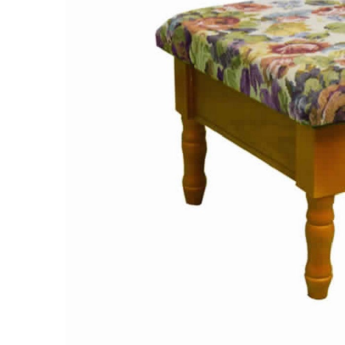 Fabric Upholstered Wooden Footstool with Floral Print, Multicolor