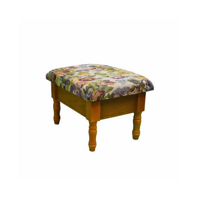 Fabric Upholstered Wooden Footstool with Floral Print, Multicolor