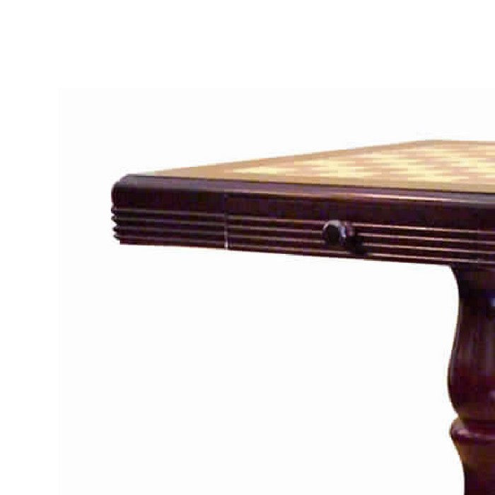 Square Wooden Chess Print Top Table with Pedestal Base, Cherry Brown