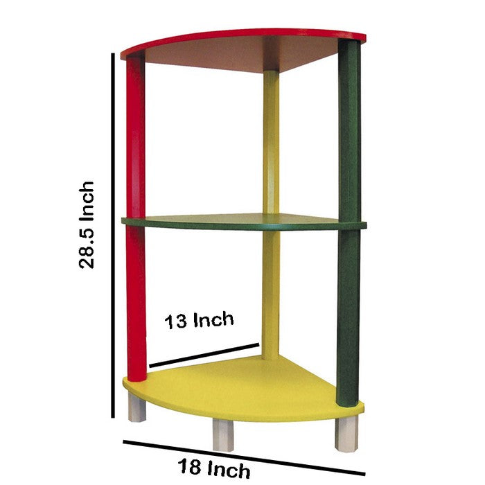 Wooden 3 Tier Kids Corner Shelf with Pencil Theme Legs, Multicolor