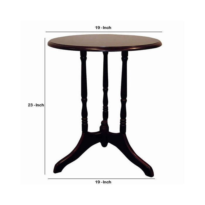 Round Shaped Wooden End Table with Spiral Legs, Cherry Brown