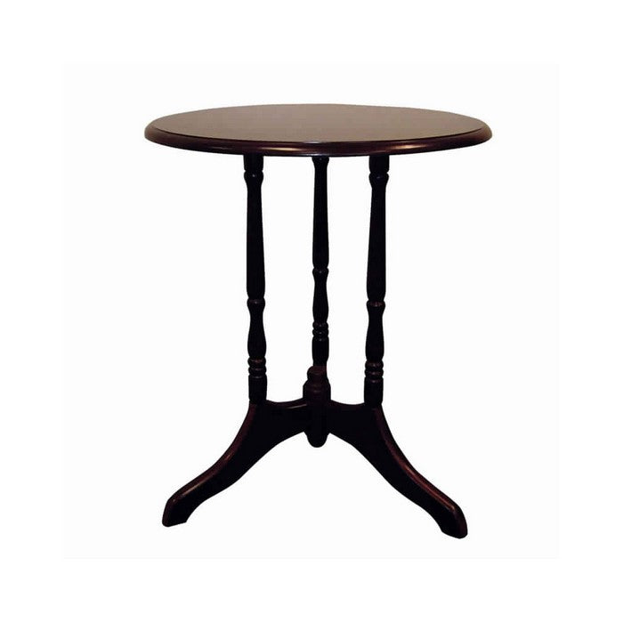 Round Shaped Wooden End Table with Spiral Legs, Cherry Brown