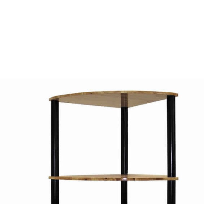 Wood and Metal Corner 4 Tier Spacious Bookshelf, Brown and Black