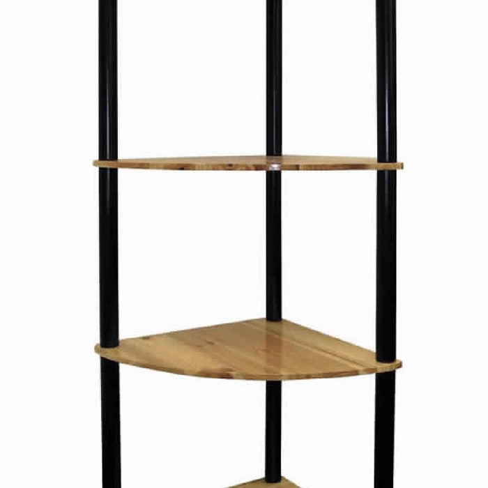 Wood and Metal Corner 4 Tier Spacious Bookshelf, Brown and Black