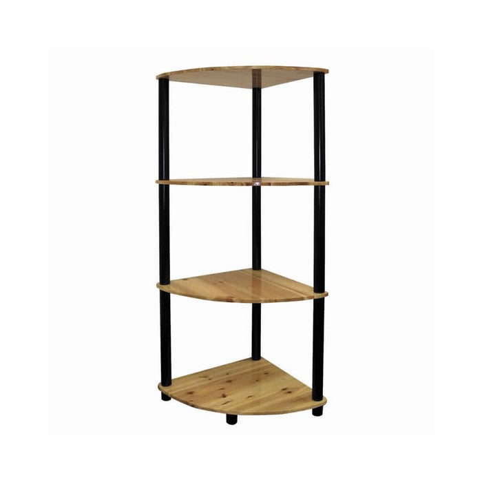 Wood and Metal Corner 4 Tier Spacious Bookshelf, Brown and Black