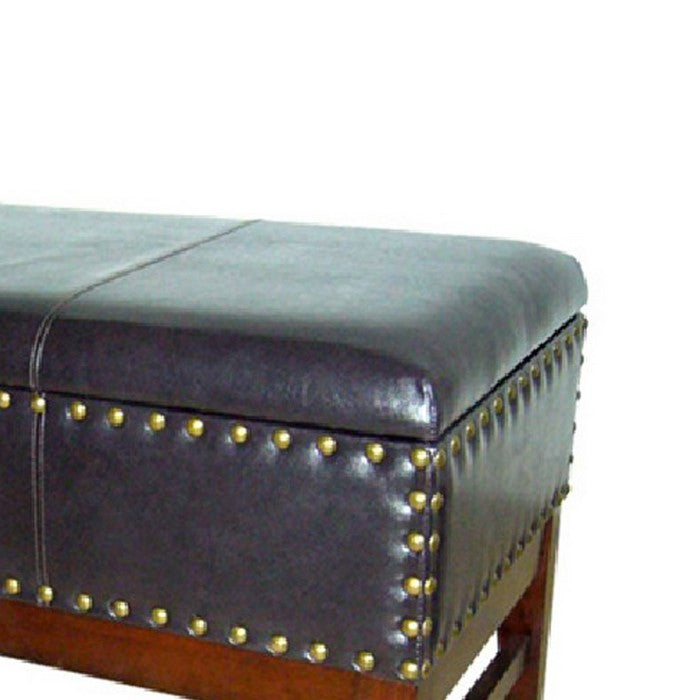 Vertical Stitched Nailhead Trim Leatherette Storage Bench, Brown and Blue