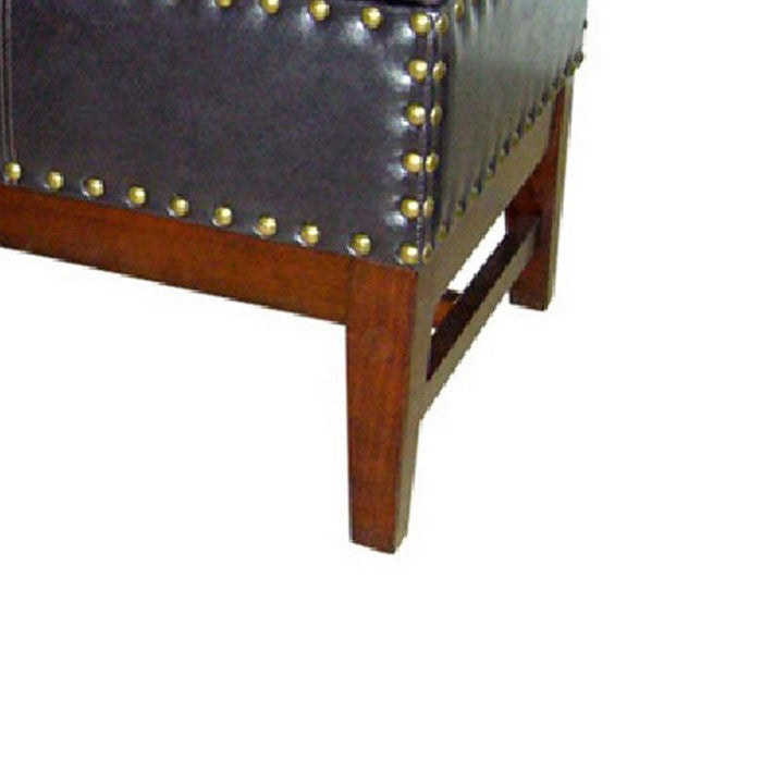 Vertical Stitched Nailhead Trim Leatherette Storage Bench, Brown and Blue