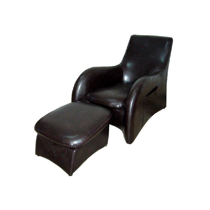 Leatherette Sofa with Sloped Armrests and Separate Leg Rest, Dark Brown