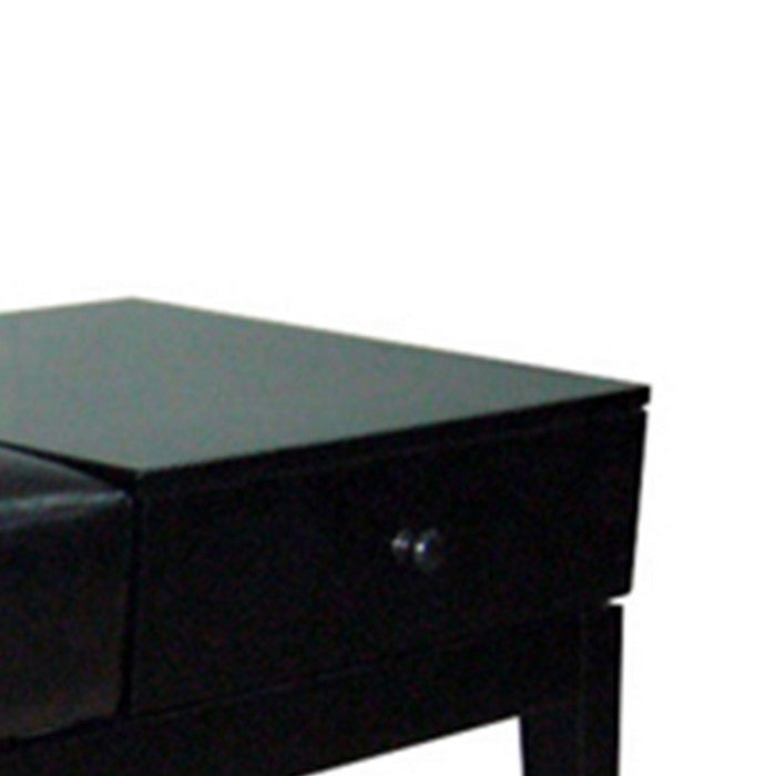 Leatherette Wooden Frame Bench with 1 Drawer, Black