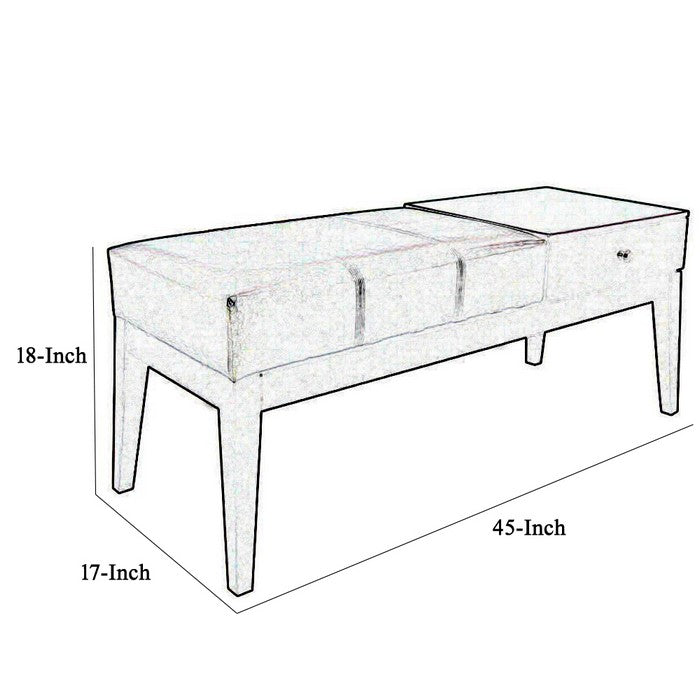 Leatherette Wooden Frame Bench with 1 Drawer, Black