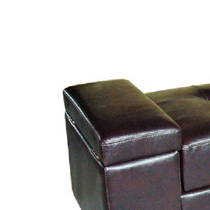 Tufted Leatherette Wood and Metal Frame Storage Bench, Dark Brown