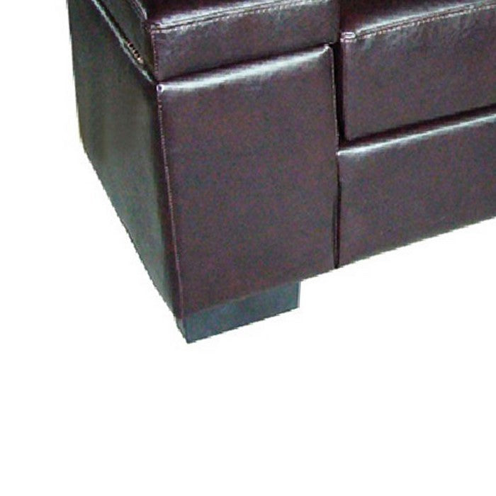Tufted Leatherette Wood and Metal Frame Storage Bench, Dark Brown