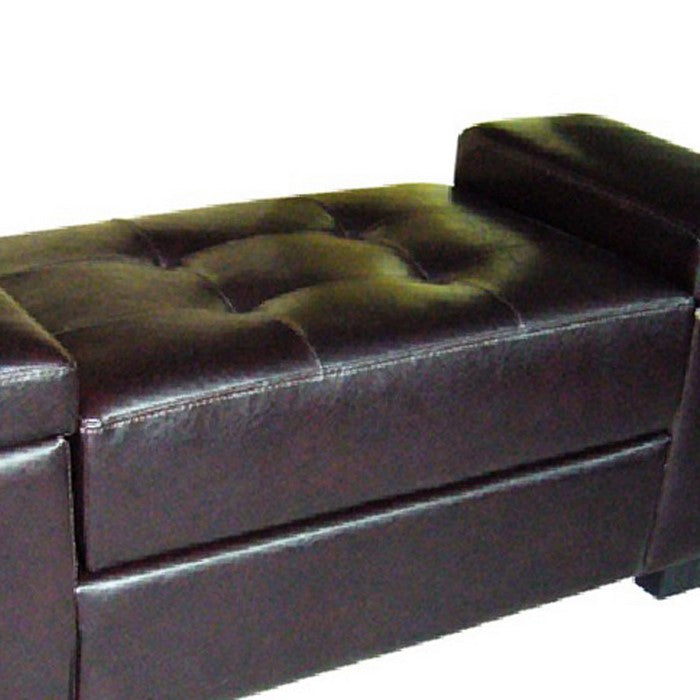 Tufted Leatherette Wood and Metal Frame Storage Bench, Dark Brown