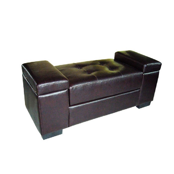 Tufted Leatherette Wood and Metal Frame Storage Bench, Dark Brown