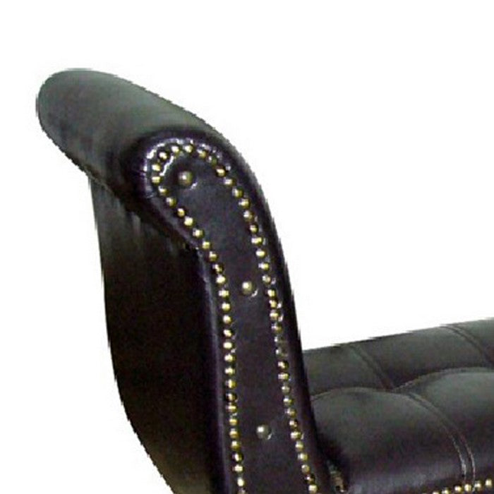 Nailhead Trim Leatherette Bench with Flared Shelter Arms, Dark Brown