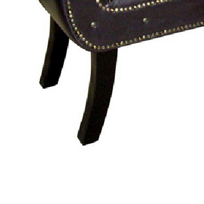 Nailhead Trim Leatherette Bench with Flared Shelter Arms, Dark Brown