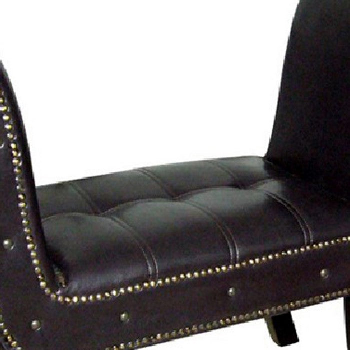 Nailhead Trim Leatherette Bench with Flared Shelter Arms, Dark Brown