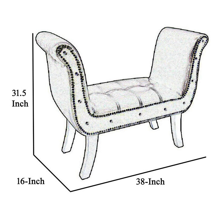 Nailhead Trim Leatherette Bench with Flared Shelter Arms, Dark Brown