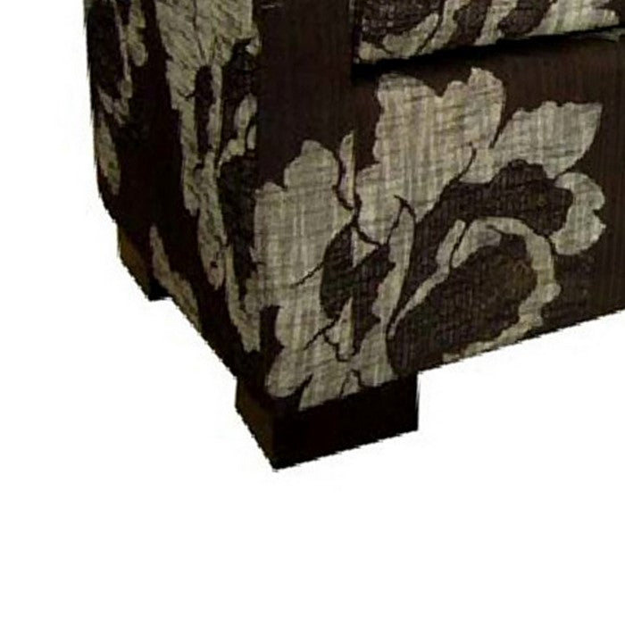 Floral Print Fabric Upholstered Metal Frame Storage Bench, Brown