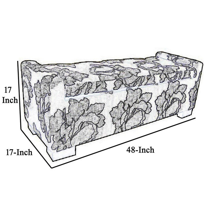 Floral Print Fabric Upholstered Metal Frame Storage Bench, Brown