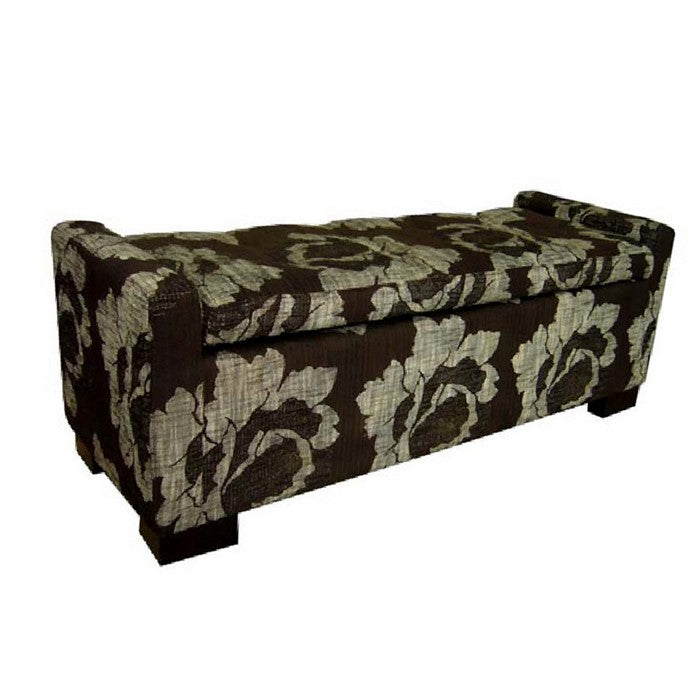 Floral Print Fabric Upholstered Metal Frame Storage Bench, Brown