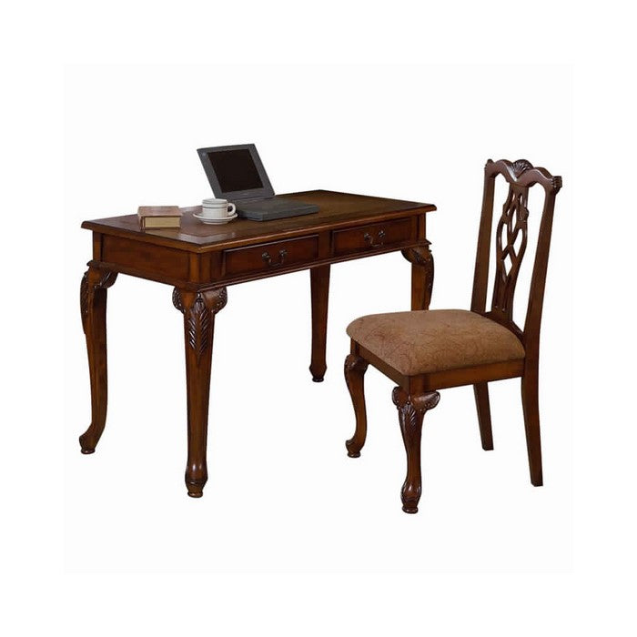 2 Piece Traditional Style Wooden Desk and Chair Set, Brown