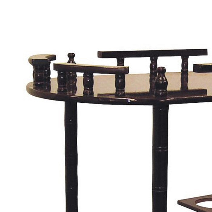 Casters Supported 2 Tier Wooden Wine Table with Turned legs, Cherry Brown