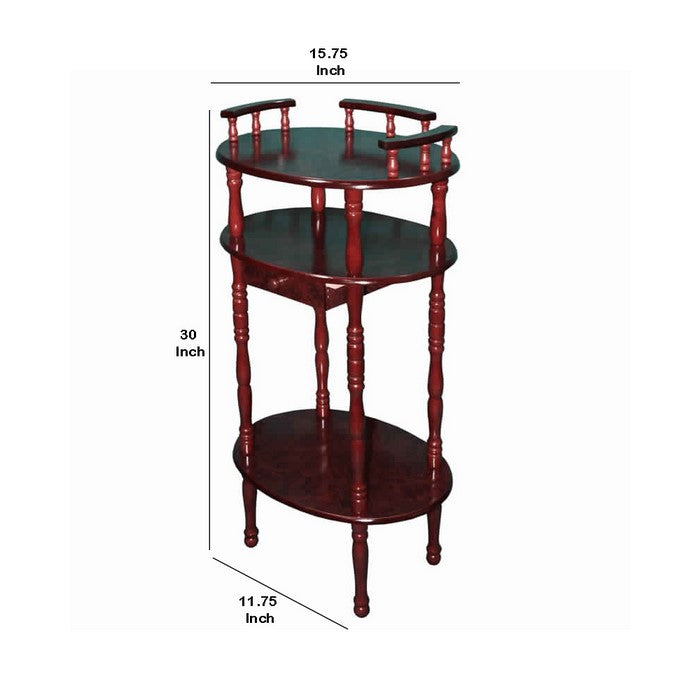 3 Tier Wooden Phone Table with Turned Legs, Cherry Brown