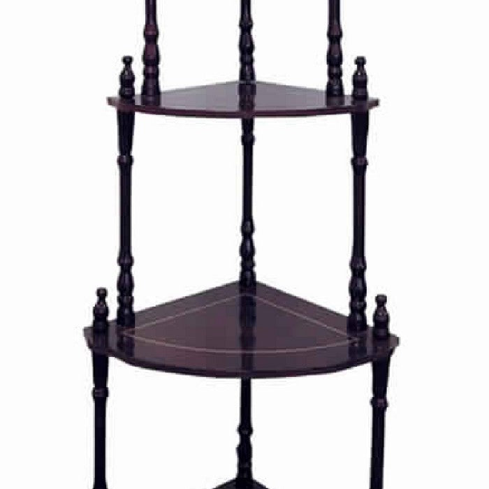 4 Tier Wooden Corner Stand with Turned Legs, Cherry Brown