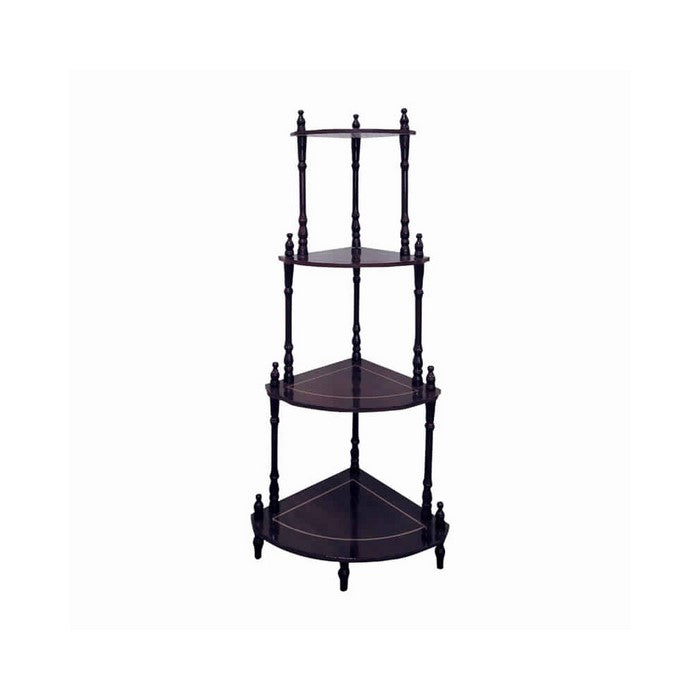 4 Tier Wooden Corner Stand with Turned Legs, Cherry Brown