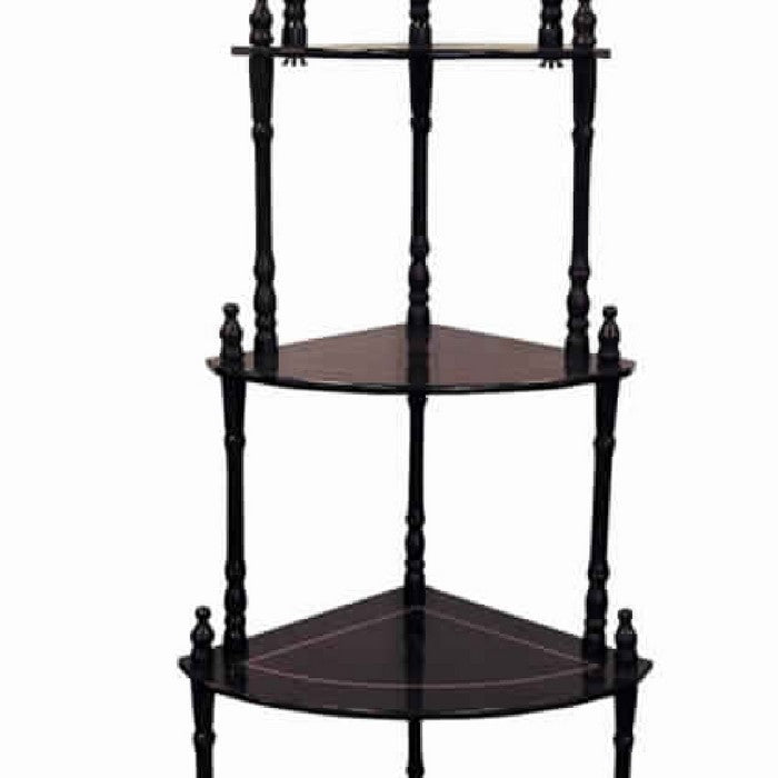5 Tier Wooden Corner Stand with Turned Legs, Cherry Brown