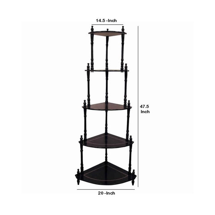 5 Tier Wooden Corner Stand with Turned Legs, Cherry Brown