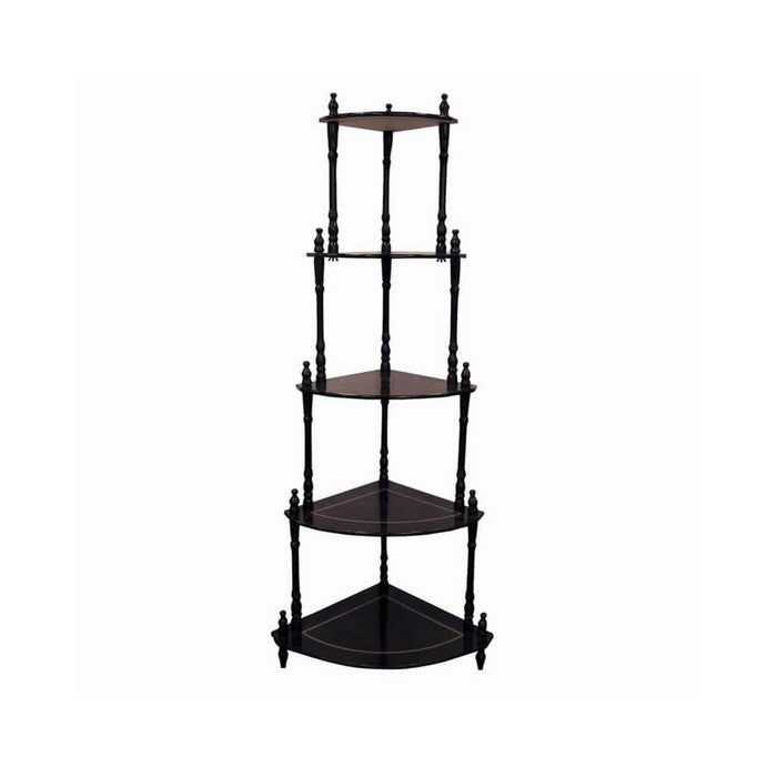 5 Tier Wooden Corner Stand with Turned Legs, Cherry Brown