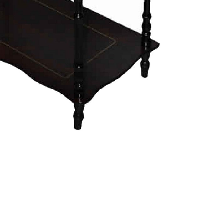 3 Tier Wooden Shelves with Scalloped Edges and Turned Legs, Cherry Brown