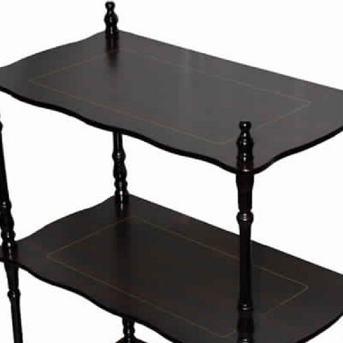 3 Tier Wooden Shelves with Scalloped Edges and Turned Legs, Cherry Brown