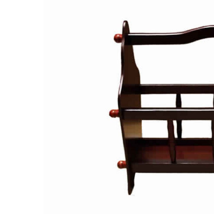 Wooden Magazine Rack with Top Curved Handle, Cherry Brown