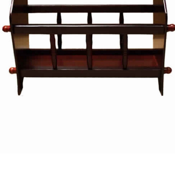 Wooden Magazine Rack with Top Curved Handle, Cherry Brown