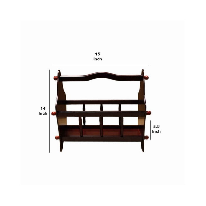 Wooden Magazine Rack with Top Curved Handle, Cherry Brown