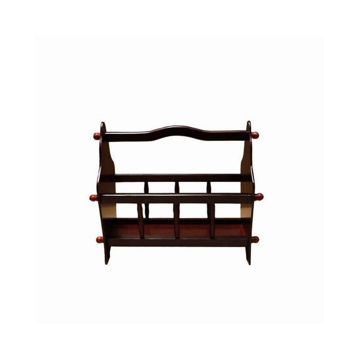 Wooden Magazine Rack with Top Curved Handle, Cherry Brown