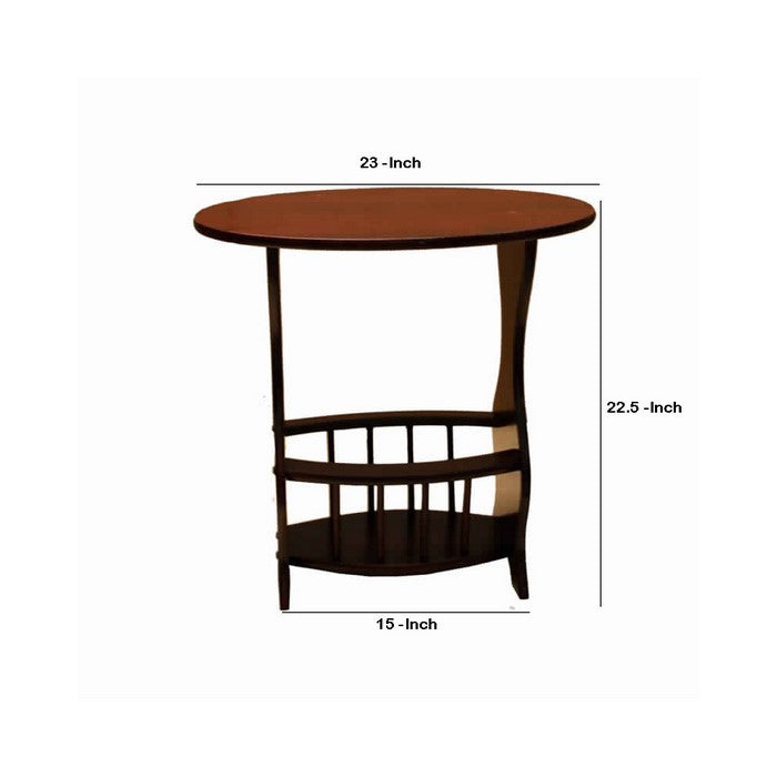 Wooden Magazine Rack with Round Top Shelf, Cherry Brown