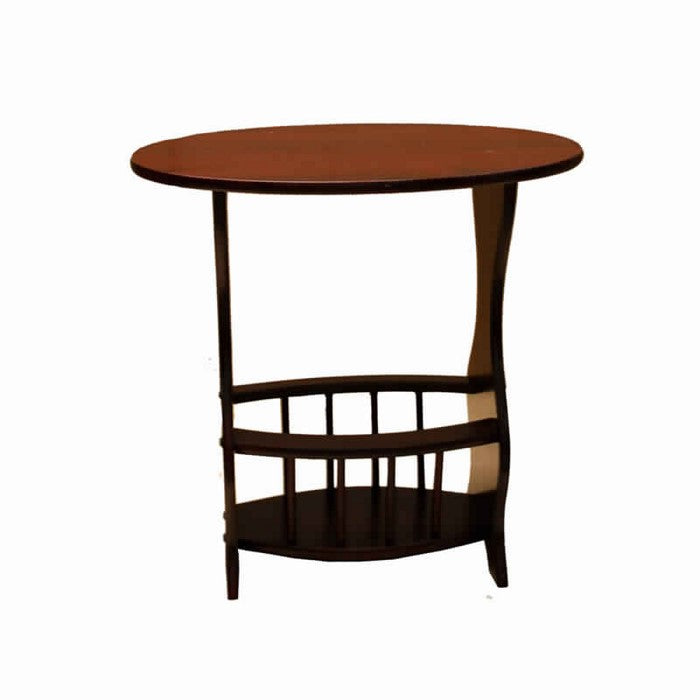Wooden Magazine Rack with Round Top Shelf, Cherry Brown
