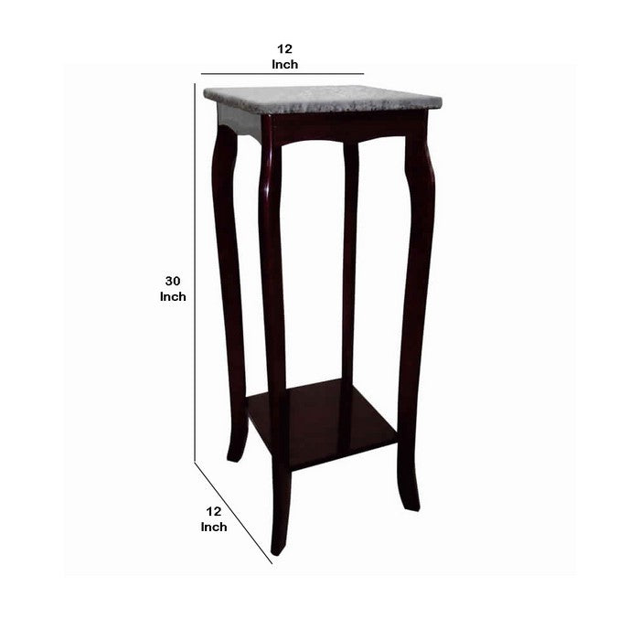 Square Wooden Phone Table with Cabriole Legs, Cherry Brown